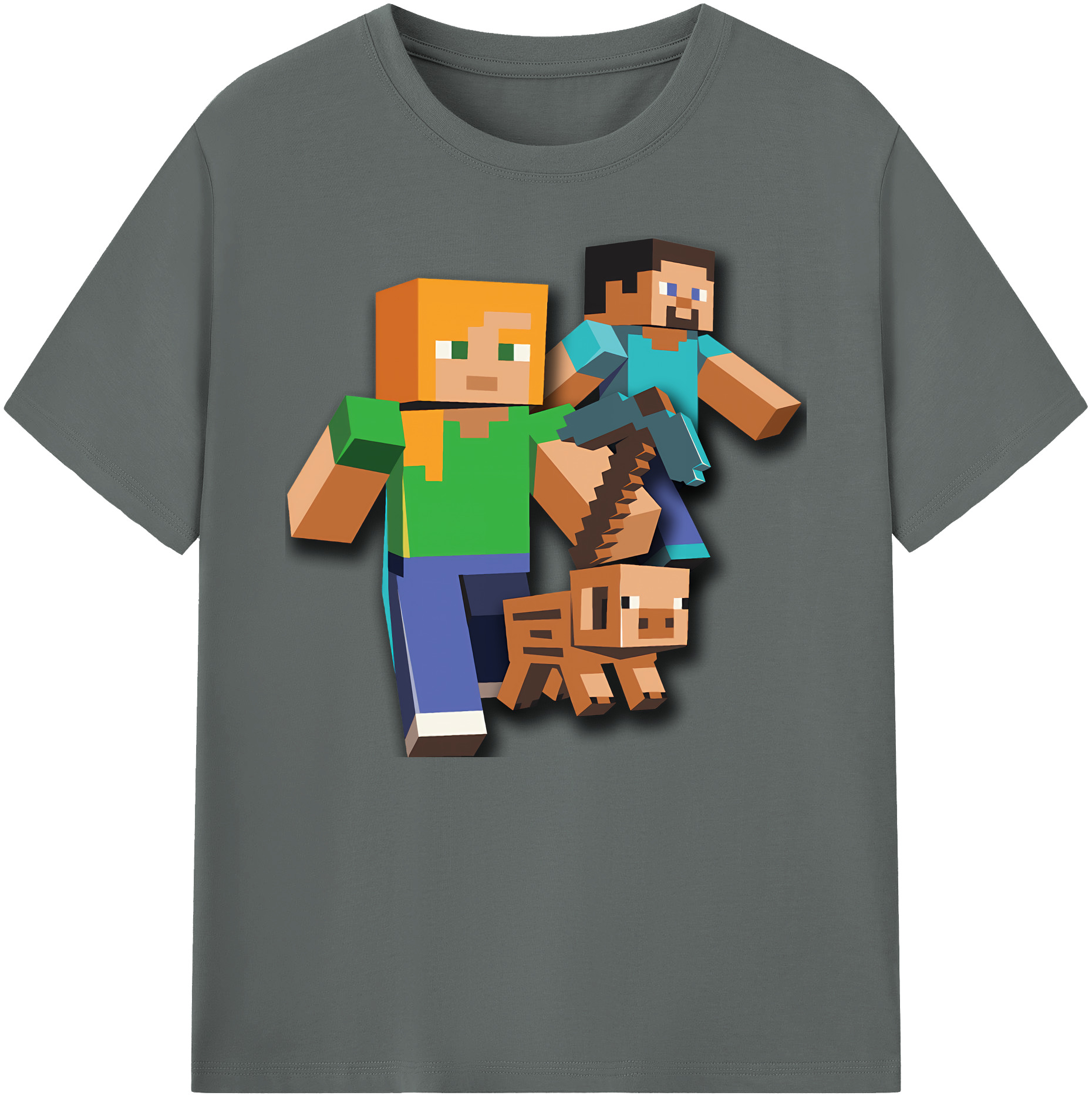 （画像用） マインクラフト ブロックの世界 Minecraft MC Block world 綿100％ メンズ半袖Tシャツ｜肌触りやわらか＆通気性